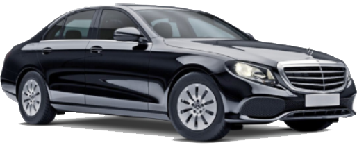 Black sedan car with silver grille and alloy wheels.