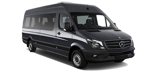 Black Mercedes-Benz Sprinter van on a white background.