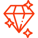 Red outline of a diamond with three sparkle stars.