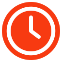 Red clock icon with hour and minute hands inside a circle.